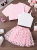 Comércio Exterior Roupas Infantis Verão Meninas Doce Conjunto Top Curto + Camisola com Estampa de Borboleta + Saia de Tule Conjunto de Três Peças