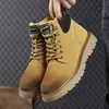 Botas Amarelas Grandes Mais Vendidas Botas de Trabalho Masculinas Outono Inverno Biqueira Larga Botas Martin para Motociclista Solado Grosso Masculino Aveludado Espesso Cano Alto Sapatos Masculinos