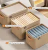 Caja de Almacenamiento Plegable de Tela con Marco de Acero, Cesta Organizadora de Ropa y Pantalones para Armario, Contenedor de Almacenamiento para Armario del Hogar
