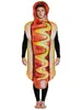 Festa a fantasia de comida engraçada de Halloween traje de cosplay de cachorro-quente traje para apresentação de palco macacão