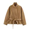 Comercio exterior transfronterizo ropa de mujer estilo europeo y americano ZA AliExpress superventas moda chaqueta de cuello alto con cinturón y efecto textura gamuza
