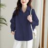 Camisa Azul Estación Europea de Mujer Lujo Ligero 2025 Nueva Moda de Verano Estilo Occidental Top Suelto Moderno