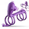 Anillo Vibrador de Silicona de Cuatro Anillos con Doble Vibración para Parejas para Compartir Juguetes Sexuales para Adultos Vibración Multivelocidad Anillo Espermicida Comercio Exterior