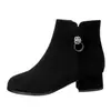 Botines de gamuza para mujer, tacón grueso, nuevo estilo otoño/invierno 2026, botas de algodón forradas de felpa, gamuza negra, tacón medio, botas color nude, tacones altos