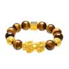 Joyería de Oro Aluvial, Pulsera de Piedra Ojo de Tigre Natural, Pulsera Ojo de Gato para Hombre, Pulsera Pixiu, Pulsera Cultural Nudo Seguro