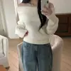 Tallas actualizadas para los artículos enviados: Colección nueva de otoño/invierno chic coreano, suéter de punto de manga larga de un hombro para mujer, elegante top de punto