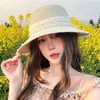 Chapéu de Palha com Laço de Renda Estilo Pastoral para Mulheres, Chapéu de Praia para Férias de Verão, Chapéu de Sol de Aba Larga com Proteção Solar