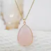 Joias Zhuhang Venda Quente Transfronteiriça Pingente de Cristal Natural Borda Dourada Colar Gota D'água Amethyst Quartzo Rosa Joias Atacado