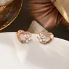 Aretes con Forma de Corazón Aguja de Plata de Ley 925 Circonita Pétalo Fresco Flor Dulce Aretes de Moda Simples Para Combinar con Todo
