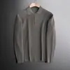 Camisa Polo de Malha com Gola Alta Transfronteiriça Suéter Quente Canelado Masculino Outono/Inverno Leve Business Meio Zíper Peça de Tricô