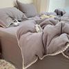 Ins Pequeño Fresco Algodón Puro Doble Capa Gasa Arrugada Juego de Cuatro Piezas Gasa de Algodón Puro Algodón Puro Amigable con la Piel Cama Sábanas de Cama Juego de Tres Piezas para Dormitorio