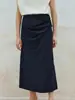 Falda Plisada Azul Oscuro de Cintura Alta para Mujer, Falda Midi de Corte A con Caída Fluida, Adecuada para el Trabajo, Adelgazante y Elegante