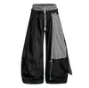 Pantalones de paracaidista estilo americano con cuadros irregulares, refuerzo en la entrepierna, plisados, doble cintura, pierna recta ancha y holgada, para hombres y mujeres, modernos