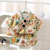Traje de Verão para Meninos 2025 Roupas de Verão para Bebês Meninos Camisa Floral Fina Manga Curta Estampada Praia Crianças