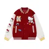 Jaqueta Baseball Estilo Rua Americana Fofa Hello Kitty para Homens e Mulheres, Tendência Nacional de Outono Bordada Solta Casual Jaqueta Casaco de Casal