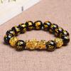Pulseira Pixiu Ônix Imitação Ágata Dourada Pulseira 3D Cor Duradoura Preservadora de Cor Pulseira de Areia Dourada Galvanizada para Homens Ágata Vermelha