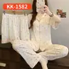 Ropa de Casa Pijama de Mujer Verano Rayas Coreanas Lazo Suave Cera Arrugado Conjunto de Tres Piezas Manga Corta Dulce Nicho Venta al por Mayor