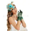 Amazon Chapéu com Flores de Pena para Festa de Casamento, Coquetel, Chá e Luvas Curtas com Laço de Renda Conjunto