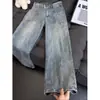 Novas Calças Jeans Lavadas Retrô com Padrão de Raio Homem Streetwear Malandro Bonito Tendência Cool Homem Versátil Design de Bolsos
