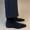 Botas Delgadas de Tacón Alto con Cremallera Trasera y Punta Cuadrada para Mujer, Otoño e Invierno, Aumento Interno de Altura, Gamuza, Diseño Simple, Ligeras, Botines Plisados