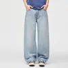 2026 Novo Estilo Jeans Lavado Azul Claro Solto Perna Larga Reta Marca Tendência Retrô Americano Estilo Masculino Versátil