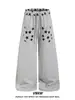 Calça de moletom casual reta com estampa de estrela retrô americana para homens e mulheres, perna larga solta, cintura elástica ajustável por cordão, calça comprida versátil