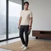 Suéter 100% cachemira pura, lavable a máquina, de manga corta para hombre, ligero, minimalista, otoño/invierno, suéter de punto de cuello redondo