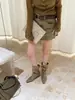 Primeiro Encontro Ji Moda Botas de Cano Curto com Bico Apontado Empilhadas Femininas Outono Emagrecedoras Botas Skinny Cor de Pele Marrom Botas Versáteis Elegantes