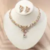 Traje Nuevo de Joyería de Oro Europeo y Americano Novia Boda Collar Pendientes Dos Piezas Banquetes Vestido de Noche Cumpleaños Accesorios