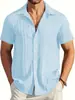 Verano 2024 Amazon Transfronterizo Nueva Camisa Texturizada de Color Sólido para Hombre Europea y Americana de Manga Corta Casual Holgada