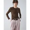 Camiseta de Manga Larga para Mujer, Color Bloque, Hombro Recto, Diseño Simple, Moda, Ropa Interior Básica, Comercio Exterior Transfronterizo, Otoño 2026