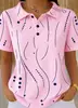 2026 Transfronterizo TEMU Nueva Blusa de Verano para Mujer Color Sólido Estampado Digital 3D Cuello de Botones Manga Corta