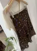 Saia Midi Floral de Chiffon Kekezoon Feminina de Verão Cintura Alta Slim Casual Cor de Café Justa ao Corpo Saia 7924
