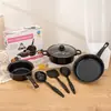 Exportar Nuevo Conjunto de Productos Wok Olla de Hierro Antiadherente Olla para Estofado Sartén Antiadherente para el Hogar Juego de Siete Piezas Chinoiserie