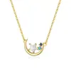 Collar Dorado de Luna y Estrellas para Mujer Plata de Ley S925 Nicho Gama Alta Colgante de Estrella y Luna Incrustado de Diamantes Collar para Clavícula