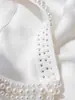 Camisola de Seda de Hielo para Mujer, Ropa Interior Blanca sin Mangas para Combinar con un Blazer, Top Corto de Punto Estilo Chanel con Perlas A11000
