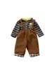 Atuendo de invierno elegante y moderno para niños, top de bebé niño a rayas con dibujos animados y tirantes desmontables, ropa de invierno para niños