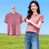 Camiseta Feminina de Verão Estilo Coreano com Estampa Redonda e Mangas Curtas, Soltinha, Roupa de Verão 2026, Nova, Emagrecedora e Versátil