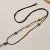 Cordão de Pingente Assimétrico Tecido à Mão com Pingentes de Ouro e Jade, Cordão de Pingente Estiloso com Estilo Artístico para Homens e Mulheres, Cordão de Pescoço para Atacado