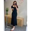 Vestido Longo de Renda com Decote Quadrado para Mulheres Baixas, Ajustado na Cintura, Bodycon, Verão 2025