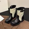 Botas de tornozelo de motocicleta com fivela de cinto retrô, coleção outono 2026, Botas de cowboy ocidentais, Botas robustas, Botas de montaria, Botas de tornozelo de lona, Femininas