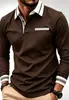 Nueva camisa polo de bloques de color para hombre, con diseño de bolsillo falso, tela suave y adecuada para usar al aire libre, casual y de negocios