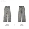 Comercio Transfronterizo Jeans de Pierna Ancha Sueltos de Longitud Completa con Bordado de Cachorro Juguetón para Mujer Cintura Alta Adelgazantes Versátiles Pantalones de Pierna Ancha
