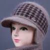 Gorro de invierno para mujer, mujer mayor, forrado de polar, cálido, gorro de lana tejido, gorro para mujer de mediana edad y mayor, gorro con orejeras de pico forrado de polar