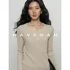 Camiseta de punto de manga larga con cuello en V para mujer HAVEGAN/Otoño, estilo old money, top casual y ajustado