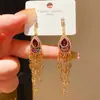 Brincos de Franja de Cristal em Forma de Gota com Cravação de Diamantes, Estilo Étnico Retro Europeu e Americano, Brincos Exquisitos de Temperamento de Nicho para Mulheres