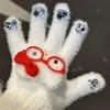 Luvas de Pelúcia Quentes Tricotadas de Cinco Dedos com Gatinho de Strass para Mulheres no Inverno, Versáteis à Prova de Frio e Vento para Ciclismo, Aconchegantes