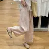Calça Pantalona Feminina de Linho Tencel, Verão Fina de Cintura Alta Emagrecimento Caimento Relaxado Casual Reta Cropped para Mulheres Baixas