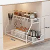 Estante de Almacenamiento para Fregadero de Cocina del Hogar Gabinete Deslizante Estante Deslizante por Capas Cesta Deslizante Estante de Almacenamiento para Platos de Fregadero Condimentos