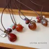 Estilo Igual de Blogger Piedra Ojo de Tigre Natural Ágata Roja Piedra Azul Diseño Cadena Larga Versátil para Suéter Moda Collar
